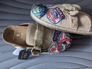 Zoccoli scamosciati Polo Ralph Lauren Turbach logo toppa taglia UK 7,5 US 8,5 (NUOVI) slide - Foto 1 di 9
