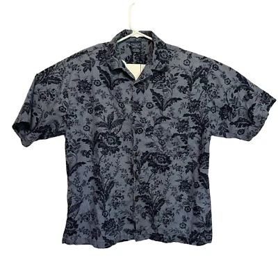 Camisa Haggar Tropical Hawaiana Abotonada Lino/Algodón Talla L Azul Foto 1 de 3