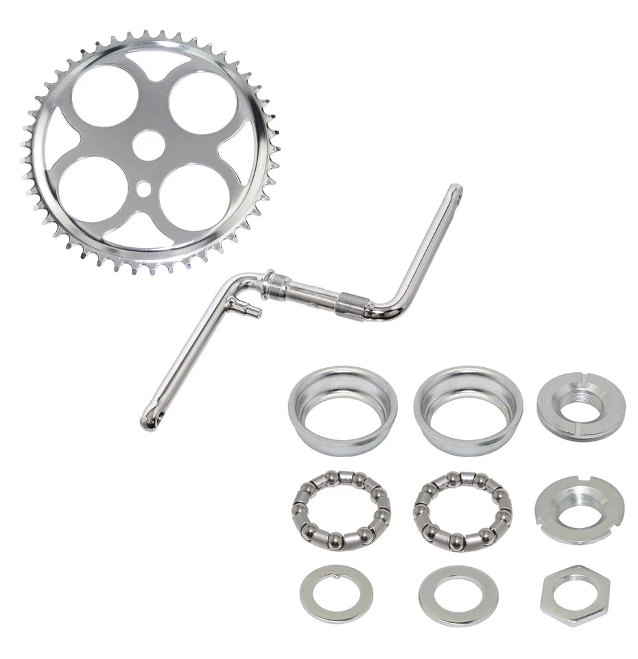 4 HOLE SCHWINN STYLE BICYCLE 46T SPROCKET, 6 1/2 CRANK, & BOTTOM BRACKET SET. - Image 1 of 1