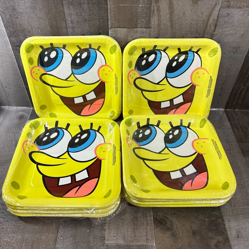 Lot of 10 SpongeBob SquarePantsSquare Paper Plates 2002 - 8 Per Pack - - Image 1 of 4