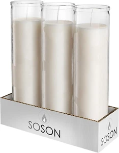 2X8 Inch 7 Day White Pillar Candles in Glass Set of 3, 90 Hour Burn Time, Unscen - Picture 1 of 12
