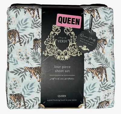 Набор простыней Verdi Tiger с узором джунглей Queen трудно найти простыни ладони светло-зеленые 4 шт. - Изображение 1 из 3