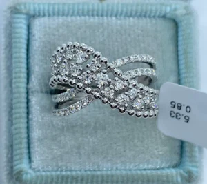 2Ct Round Cut Lab-Created diamond Criss Cross Ring 14K White Gold Plated Silver - Picture 1 of 8