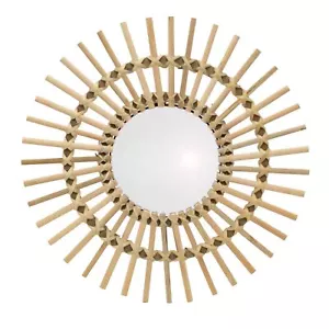 Sunburst Wall Mirror | Round Wall-Mounted Wooden Sun Mirror For Walls - 50cm - Picture 1 of 6