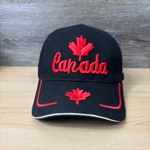 Canada Hat Cap Strap Back Black Red Maple Leaf Adjustable Outdoors - Picture 1 of 9