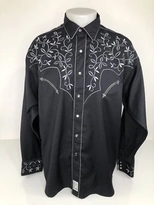 MANGO DELGADO / RETRO - Bordado Lg. Camisa Western Floral SNAP - EXCELENTE Foto 1 de 4