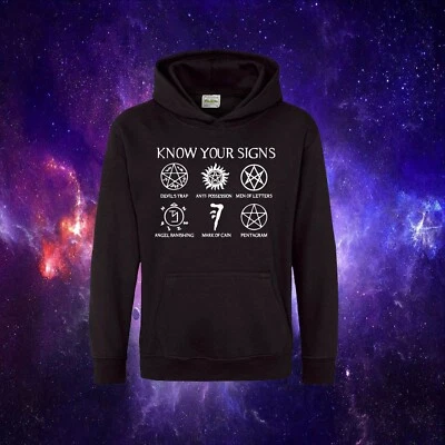 GILDAN Know Your Signs Supernatural TV Show Inspired Gift Kids/Adults HOOD HOODIE