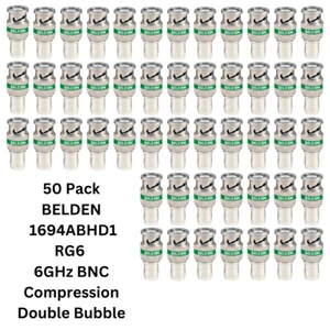 50 Pack BELDEN 1694ABHD1 RG6 6GHz 1080p BNC Compression Double Bubble Connector - Picture 1 of 2