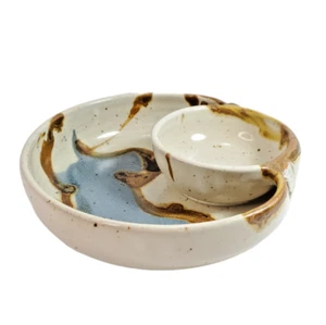 Kathleen LeSueur Signed Art Pottery Chip & Dip Serving Bowl 7.5 X 2" - Picture 1 of 8