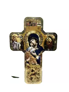 Beautiful Wood Icon Cross 7 inch Our Lady of Perpetual Help Catholic Gift - Picture 1 of 2