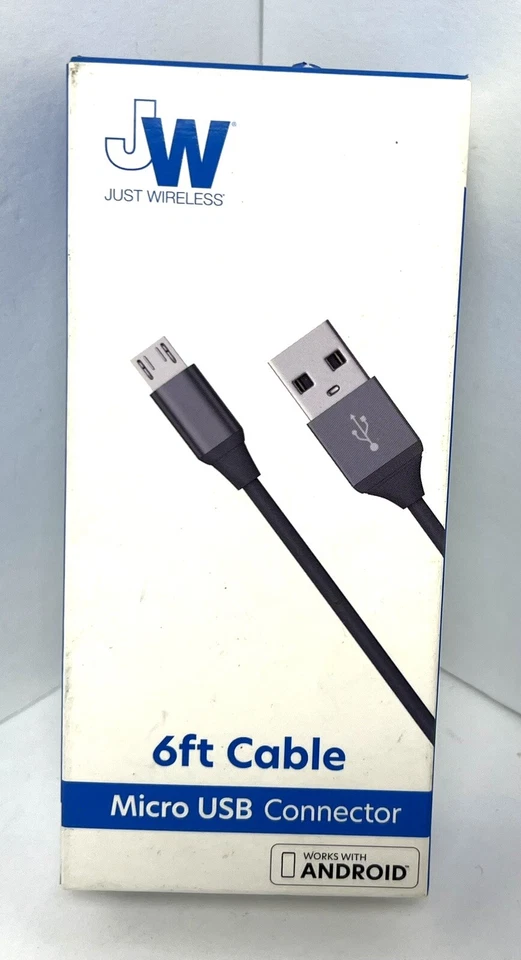NEW Just Wireless 6 ft Micro USB Cable- Gray- Samsung, LG, HTC - Image 1 of 2