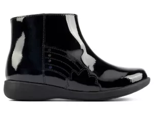 Clarks Kids Junior Etch Glow Shoes Boots F Fit Black Patent Leather Rainbow - Picture 1 of 7