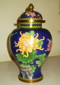 CACHEPOT VASO CINESE IN OTTONE CLOISONNÈ. - Foto 1 di 6