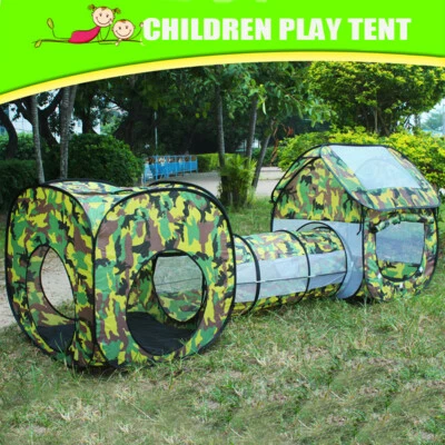 3 In 1 Toddler Kids Pop Up Play Tent Crawl Camo Tunnel Ball Pit Toy Playhouse - image 1 of 4