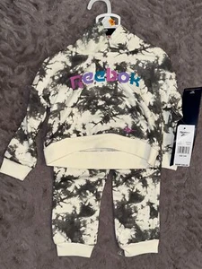 Reebok Toddler Tie-Dye Hoodie & Jogger Set 12M Cotton Blend Vanilla & Black - Picture 1 of 3