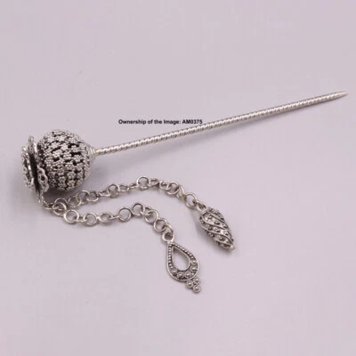 Horquilla de plata esterlina 925 real flor bola grande pin de pelo chino a juego Hanfu Foto 1 de 4