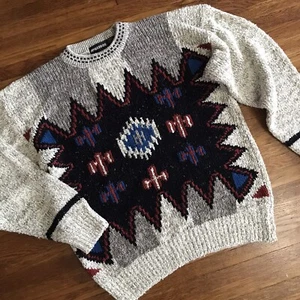 vtg Mens L sweater 90s bold southwest aztec Y2k Mcgregor Oversized Grandpa - Picture 1 of 5
