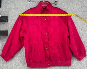 VTG Mureli Women's Pink Polka Dot 100% Silk Bomber Jacket Size Medium - Picture 1 of 12