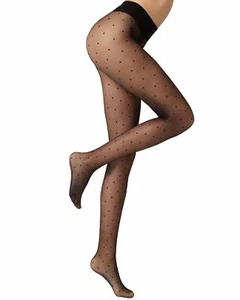 Women's Tights 8D Sheer Stockings High Waist Pantyhose Polka Dots Black - Picture 1 of 5