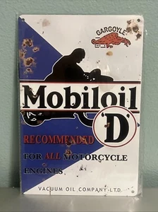 MOBILOIL D MOTO GÁRGOLA LATA ALUMINIO METAL LETRERO 8X12" GARAJE CUEVA - Imagen 1 de 1