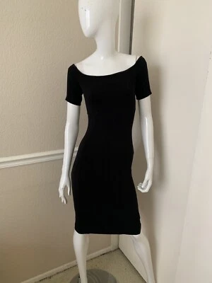 H&M SEXY! Black Off Shoulder Viscose Knee Length Bodycon Sheath Dress US 4 - Image 1 of 4