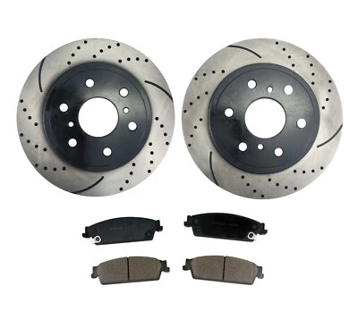 Rear Drilled Brake Rotors & Pads for 2007 - 2013 Chevrolet Silverado 1500 Tahoe Foto 1 de 4