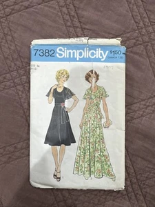 Vintage 1976 Simplicity 7382 Flutter Collar Dress Knee Length Maxi Size 14 - Picture 1 of 4
