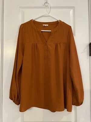 Blusa Jodifl Mujer Talla Pequeña Marrón Camel Manga Larga Cuello en V Blusa Foto 1 de 3