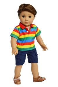 Doll Clothes 18inch Dolls Shorts Navy Blue Shirt Stripe Fits AG Doll Logan - Picture 1 of 4
