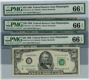 Fr. 2114-C $50 1969 Federal Reserve Note 3 Consecutive 66 EPQ PMG DC-2591 - Picture 1 of 2