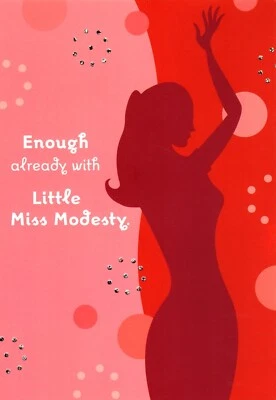 Tarjeta de felicitación con sello de ayudas rojas modestia forma silueta niña feliz cumpleaños Foto 1 de 4