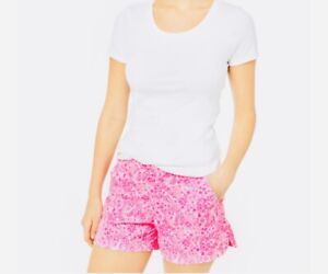 Lilly Pulitzer LARGE Pink Shandy INVEST A GATOR  OCEAN VIEW SHORTS PullOn 5"