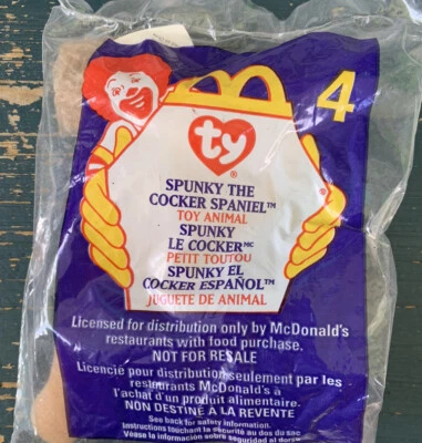 Juguete McDonald's Happy Meal, Ty Beanie Baby, #4, Spunky the Spaniel, 1999, nuevo en paquete Foto 1 de 2