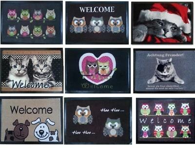 Fußmatte Eule Katze Hunde Fußmatten rutschfest  Design Schmutzmatten OWL Cat Dog - Bild 1 von 4
