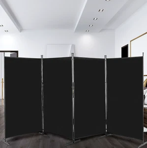XL Black 4-Panel Room Divider, Foldable Privacy Partition (11.5' Wide x 6' Tall) - Picture 1 of 10