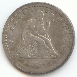 1859 Seated Liberty Quarter, Xf Details