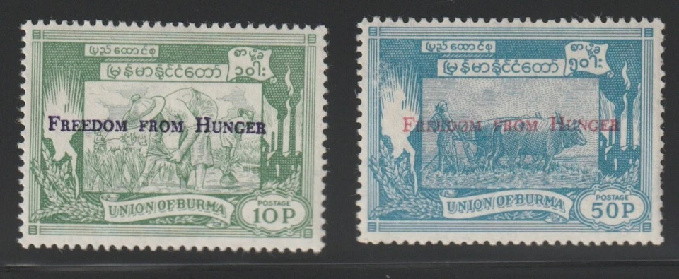 Birmania 1963 Sc # 173-74 Freedom From Hunger MNH OG Foto 1 de 1
