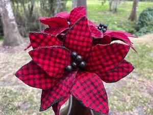 Büffel Samt rot & schwarz Weihnachtsstern Weihnachten Blume Stiel Urlaub Dekor - Bild 1 von 5