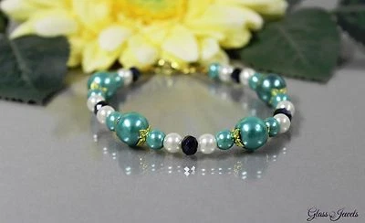 Glass Jewels Gold Armband Perlen Türkis Weiß Schwarz Gold Länge 20 cm #H024 - Bild 1 von 2