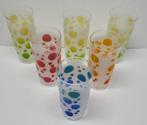 Vasos punteados de vidrio vintage MCM 6 PIEZAS FEDERAL MULTICOLORES CON LUNARES - Imagen 1 de 8