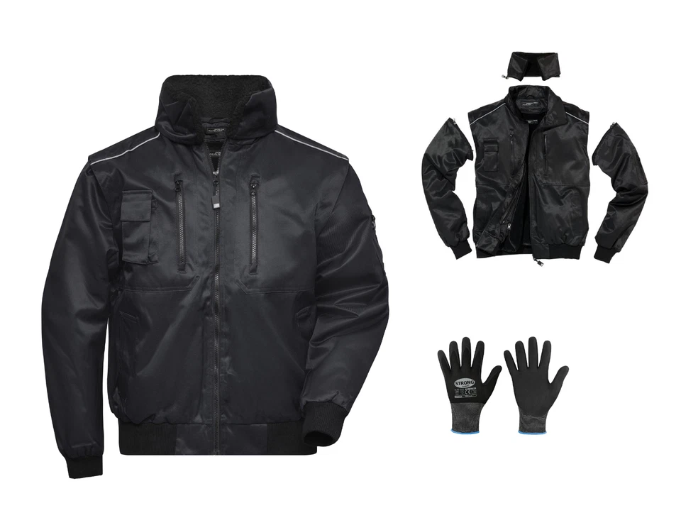 JAMES & NICHOLSON Pilotenjacke Pilotjacke schwarz 3in1 Arbeitsjacke & Weste, Winterjacke L-3XL