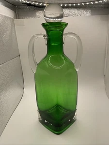 Vintage Emerald Cruet Bottle With Lid Decorative Piece 11” Tall. - Picture 1 of 8