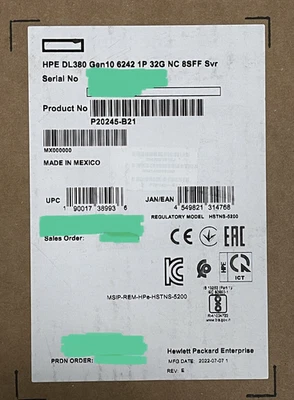 HPE DL380 Gen10 Xeon 6242 2.8GHz 16C 32GB RAM 8SFF P408i-a 25GbE 640FLR 800W PSU - Image 1 of 4