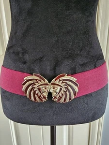Vintage Burgundy Stretch Waist Belt Enameled Native American Chief Korea 29" - Picture 1 of 4