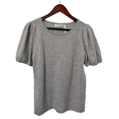 Anthropologie 100% Cashmere Puff Short Sleeve Sweater Size L Gray Neutral Preppy - Image 1 of 4