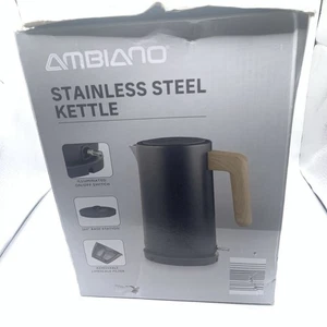 Ambiano 1,7L Wasserkocher Edelstahl schnellkochend blau Metall Holz - Bild 1 von 7