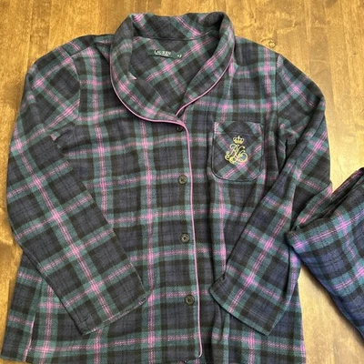 Pijama para mujer Lauren Ralph mediano a cuadros polar bordado corona lujo 💕 Foto 1 de 4