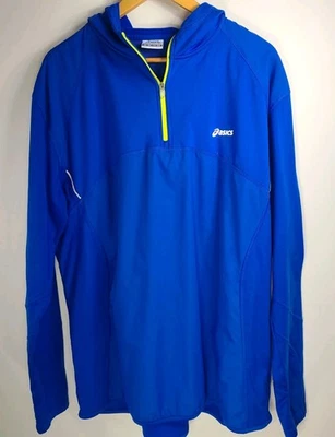 Sudadera con capucha para correr ASICS azul con cremallera en cuarto de baño XXL USADA EN EXCELENTE ESTADO que absorbe la humedad Foto 1 de 4