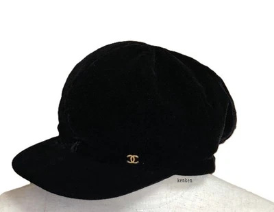 CHANEL Hat Cap AUTH kenkenjp CC Mark Coco M Size Cute Velvet newsboy Black 5cm - Image 1 of 4