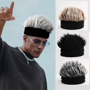 Berretto da uomo comodo elasticizzato funky dall'aspetto autentico hip-hop finto maglia capelli - Foto 1 di 18